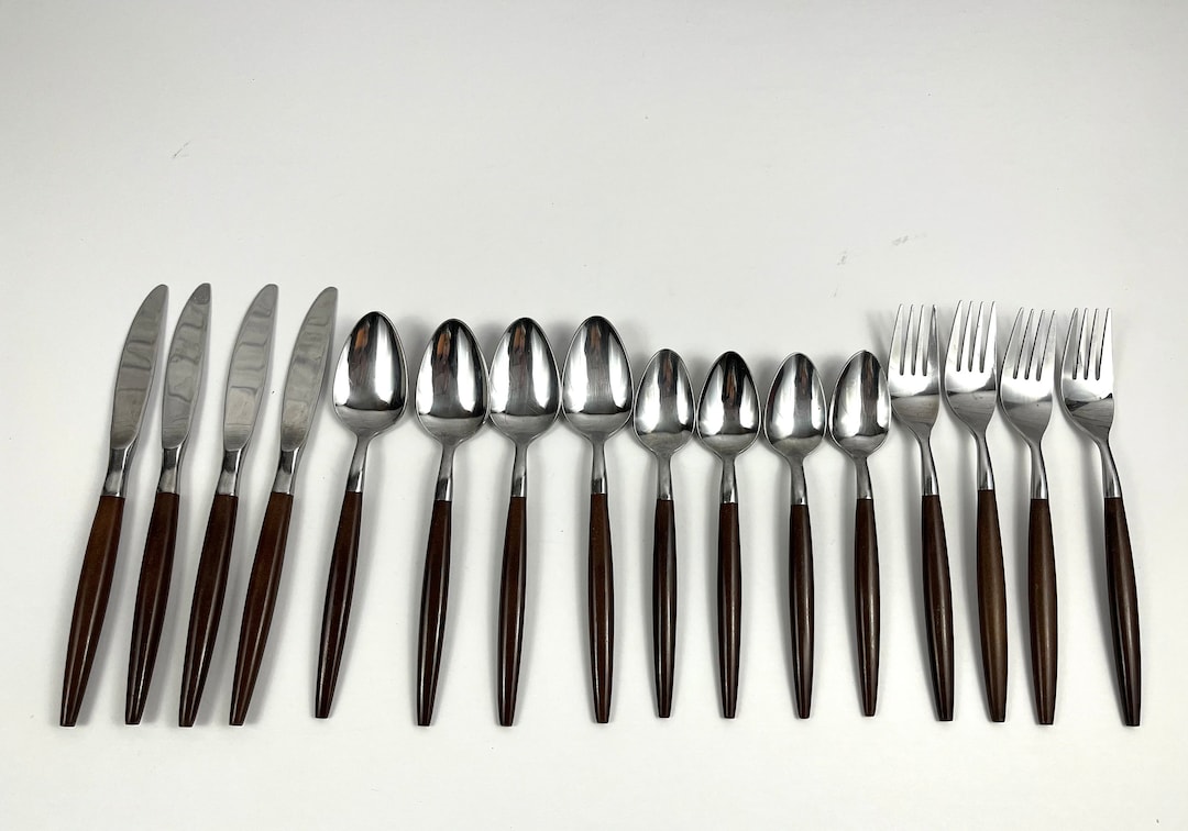 Vintage American Tempo Brown Faux Wood Handled Stainless Flatware