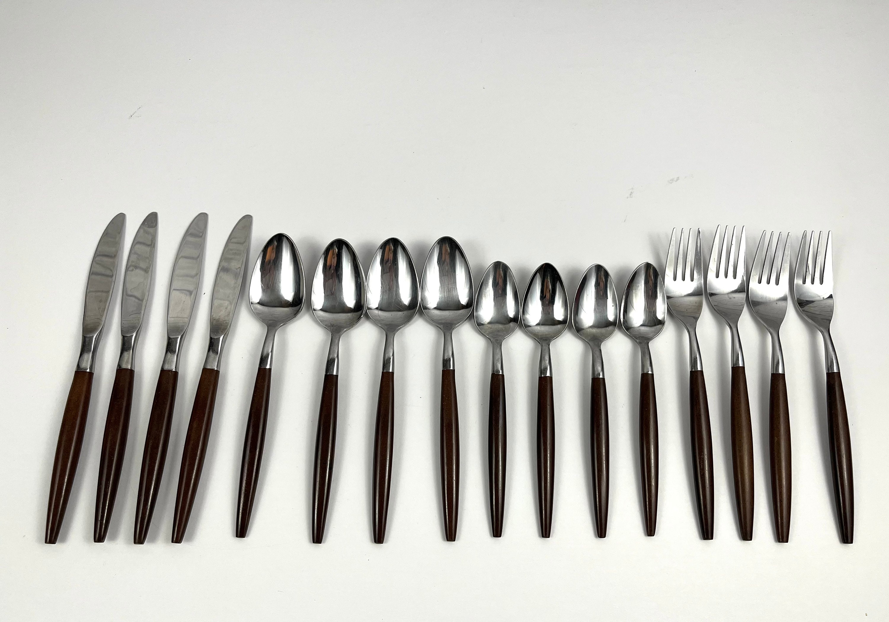 Vintage American Tempo Brown Faux Wood Handled Stainless Flatware