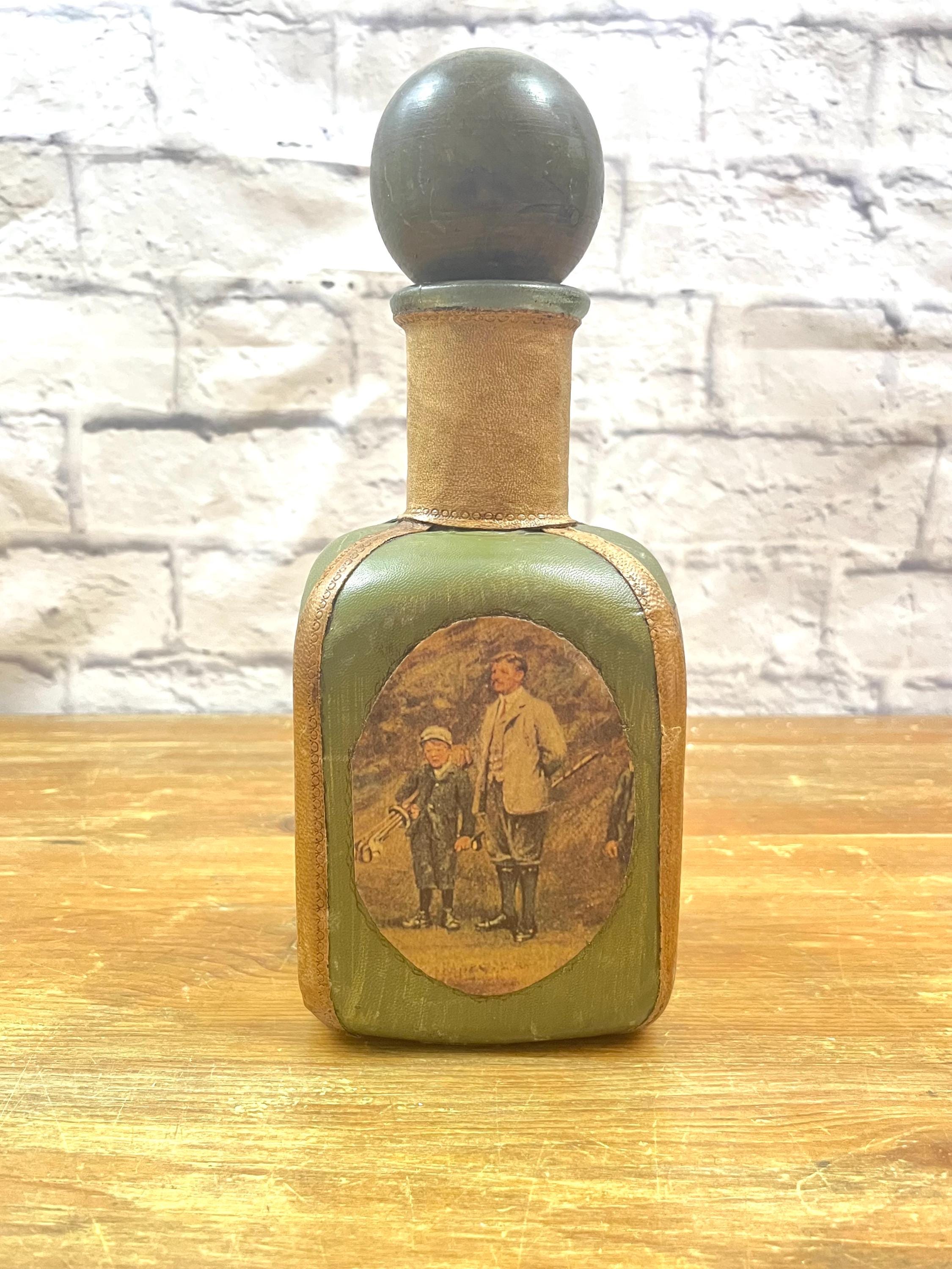 Vintage Golf Themed Decanter Hand Crafted Hand Tooled Leather