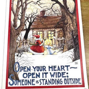 Rare Mary Engelbreit Christmas Art Work, Santa Wall decor, Mary Engelbreit wall poster, Cottage Chic Christmas decor, ME Art, Gift for child