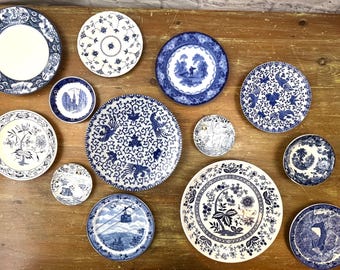 Vintage Antique Blue White Transferware Plates Decorative Wall Plates Mix and Match Plates SOLD INDIVIDUALLY READ Description