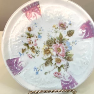 Vintage White Porcelain Trivet Lavender and Floral Hot plate teapot holder