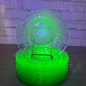 Uranio Vaselina Verde brillante platos laterales platos de ensalada platos de postre Anchor Hocking Block Optics SET de 4, ¡Perfecto para una fiesta espeluznante!