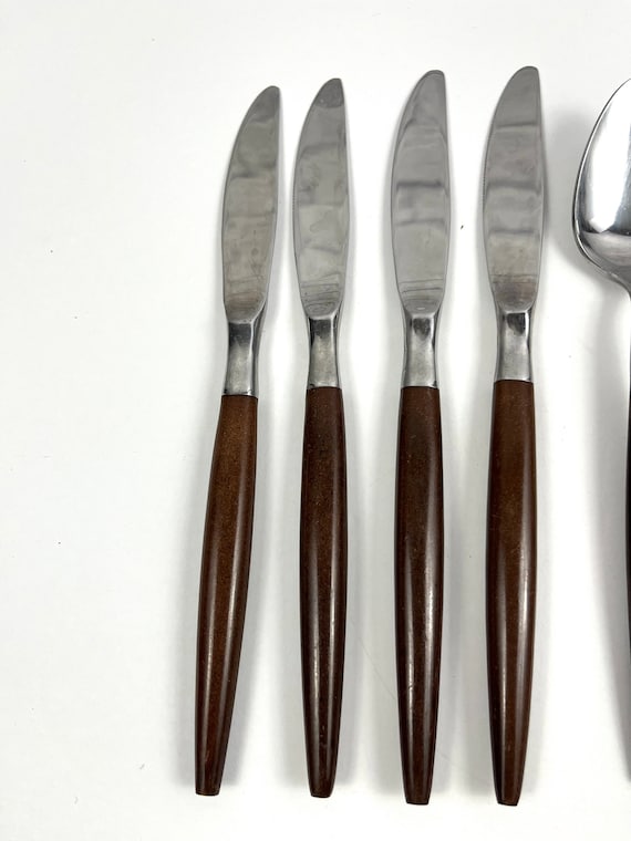 【ヴィンテージ】American Tempo ステンレススプーン Vintage American Tempo Brown Faux Wood Handled Stainless Flatware