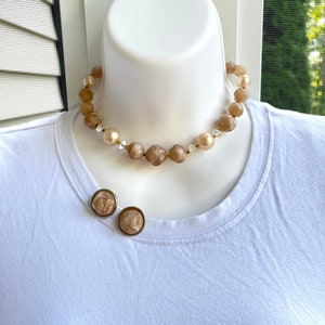 Vintage Pink Lisner swirl stone chocker & earrings set Wedding jewelry classic look pink and gold