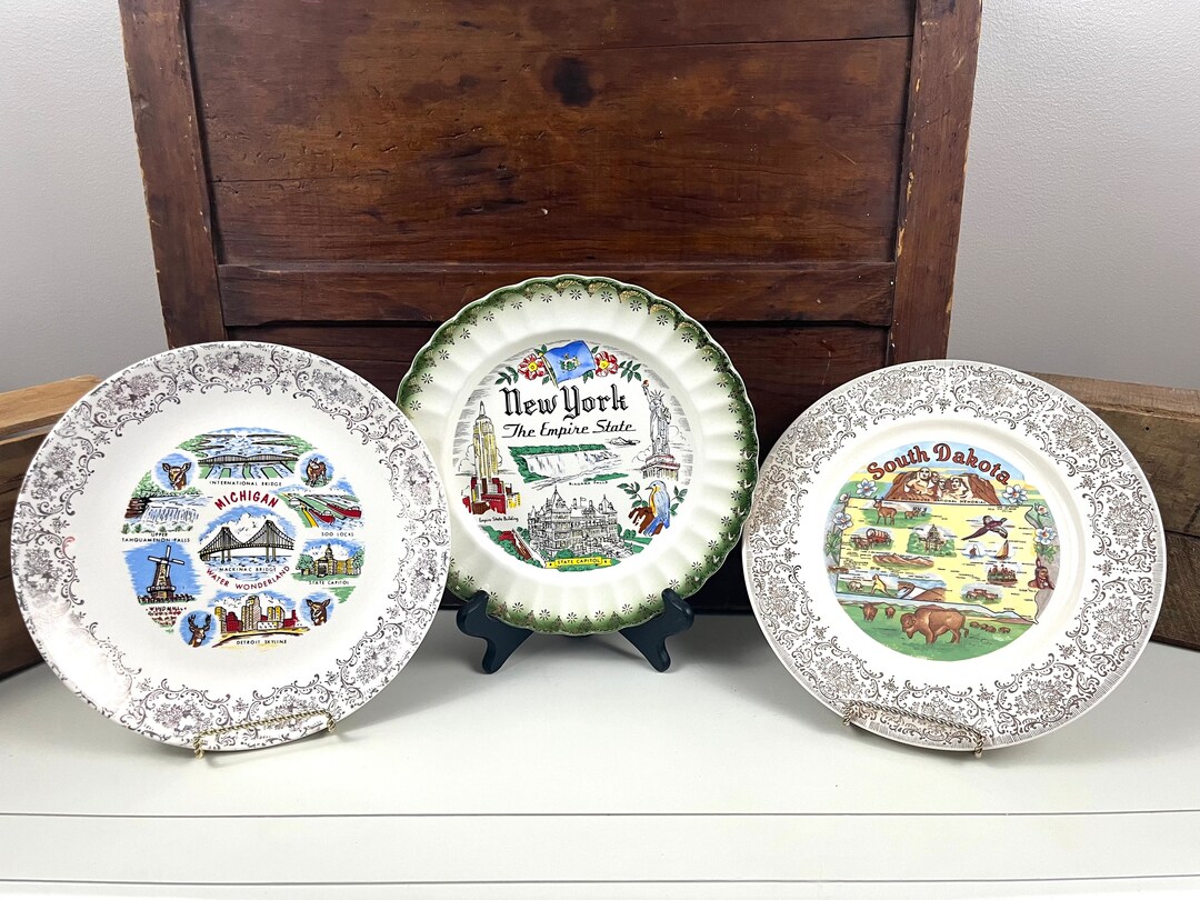 Vintage Souvenir State Plates New York Plate South Dakota & Michigan