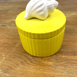 Vintage Fitz Floyd Seashell lidded Storage Jar Lemon Yellow Jewelry Trinket ceramic Box Sold Individually