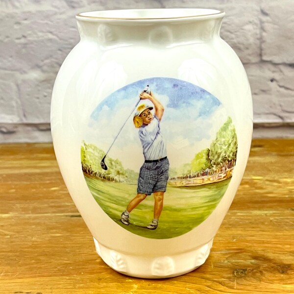 Vintage Royal Tara Golf Themed Vase Hand Crafted in Galloway Ireland Gift for Golfer Golf Themed Home Decor Retirement Gift