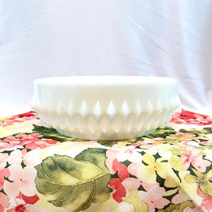 Vintage Diamond Cut milk glass bowl very large sturdy serving bowl
