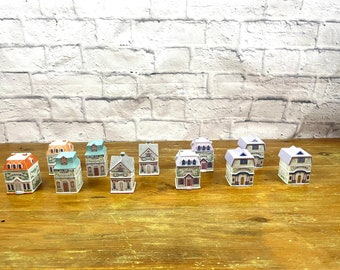 Lenox Spice Village Herb Storage Jars Porcelain Victorian Houses Cottage Chic Chives Coriander Celery Cinnamon Clove Sold individually