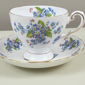 Vintage Tuscan Teacup Blue Flowers Red Berries Gift for Mom Gift for Friend