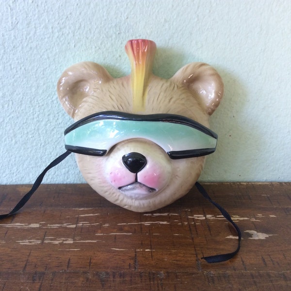 Punk Rock 1980s bear wall decor. Mohawk and sunglass wearing bear,Vandor Peltzman designs, fun eighties gift