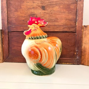 Vintage Sierra Vista Rooster Cookie Jar Collectible California pottery company 1940s-1950 Farmhouse style kitchen decor