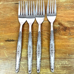 Vintage Interpur Stainless Rose Embossed Design Curvy Embossed Edge Dinner Forks Salad Forks Teaspoons