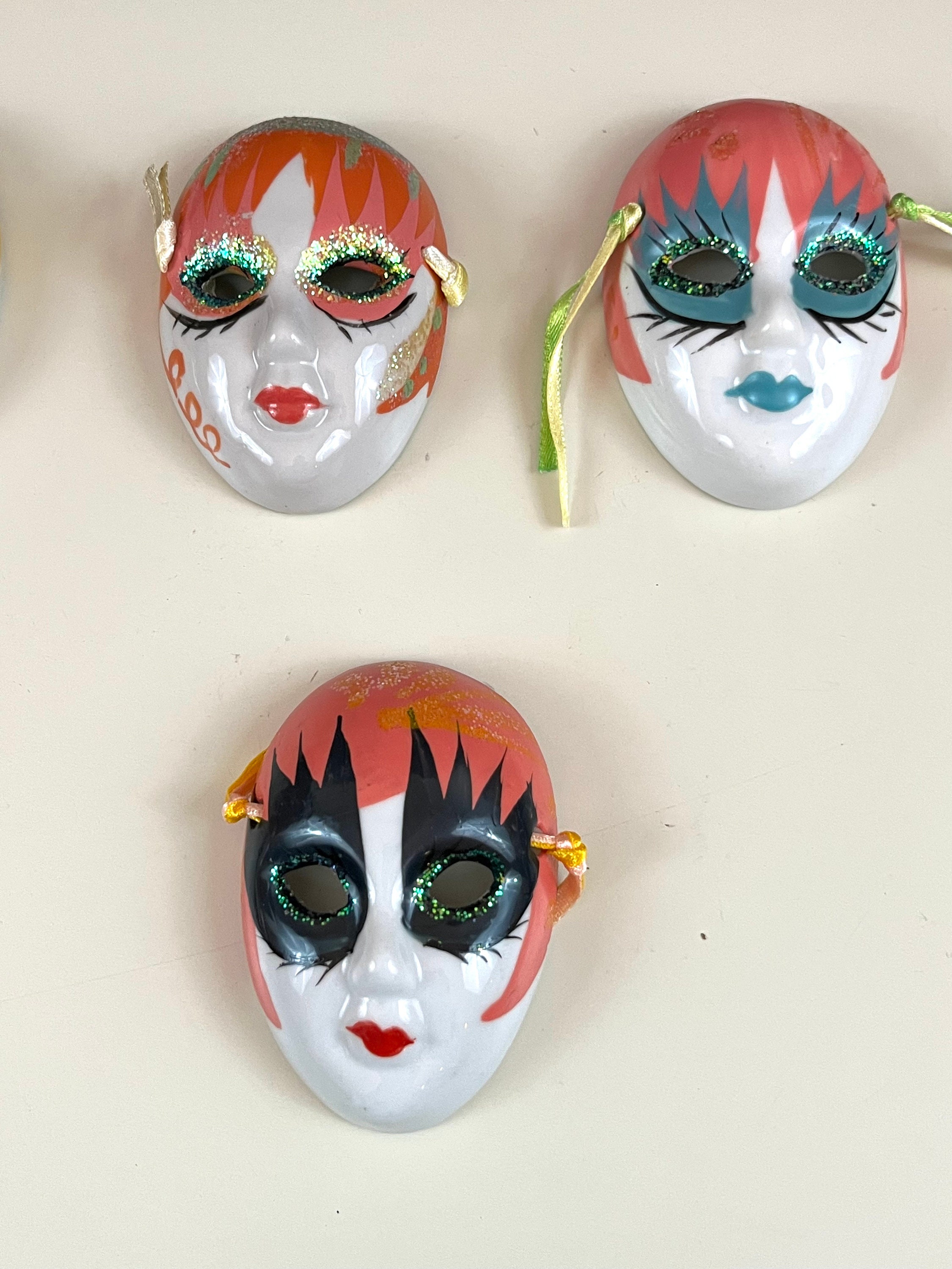 Vintage 90s Ceramic Painted Decorative Masks Wall Room Decor Vanity ...
