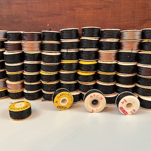 Vintage Black Sewing Bobbins Clarks & ATCO Nylon Thread Bobbins, mixed media or collages supplies sold in sets of 20, 8 available