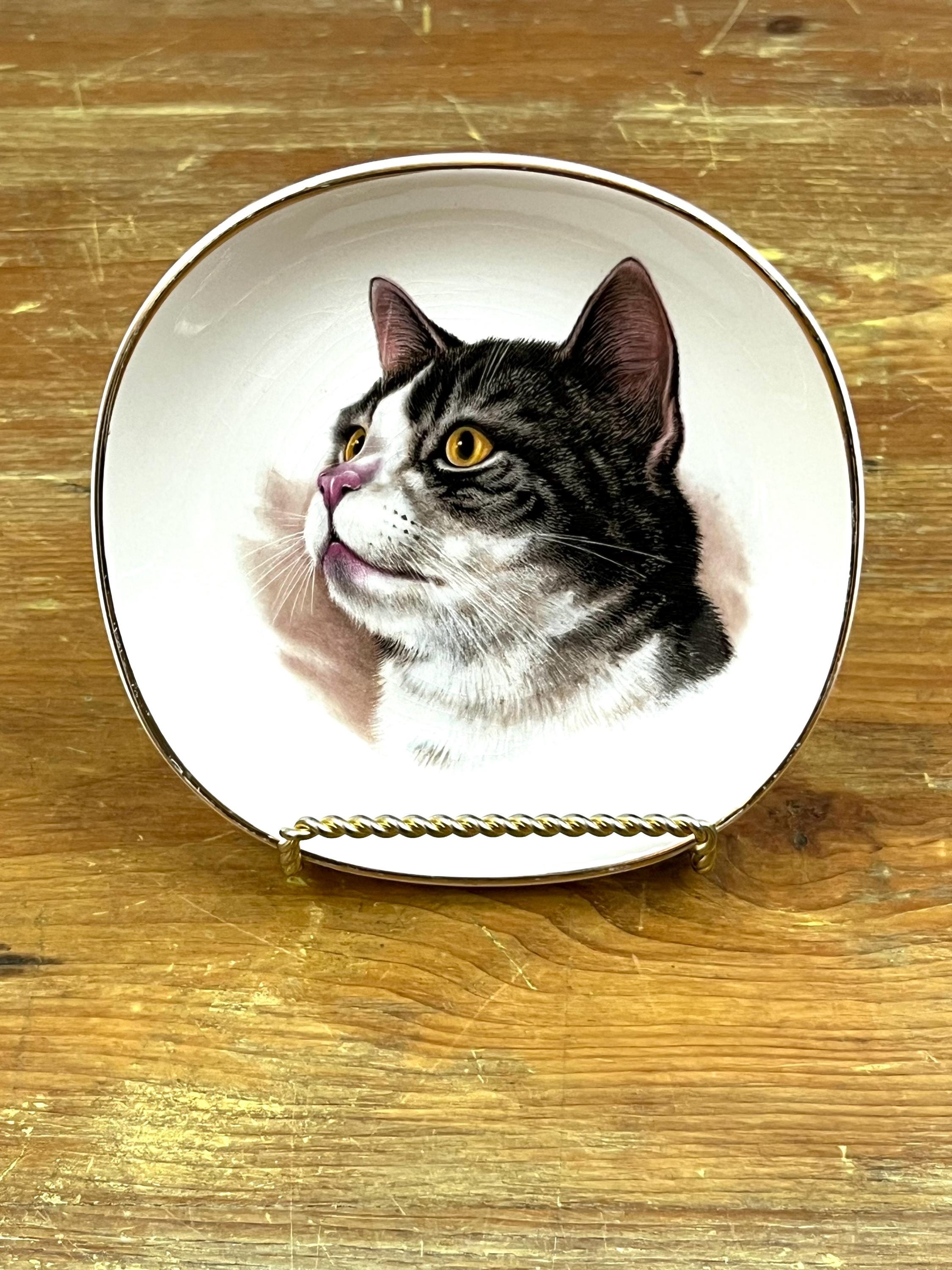 Vintage Decorative Cat Plate Black and White Collage Fun Wall