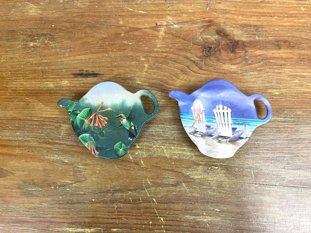 Pair of Melamine Tea Bag Rests Florida Beach and Tropical Flower Themed ...