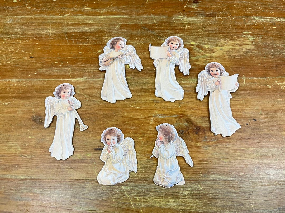 Vintage Angel Die Cut Christmas Ornaments Merrimack Cardboard White and