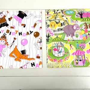 Vintage Children&#39;s wrapping paper 2 different styles zoo themed  children at party themed 2 sizes