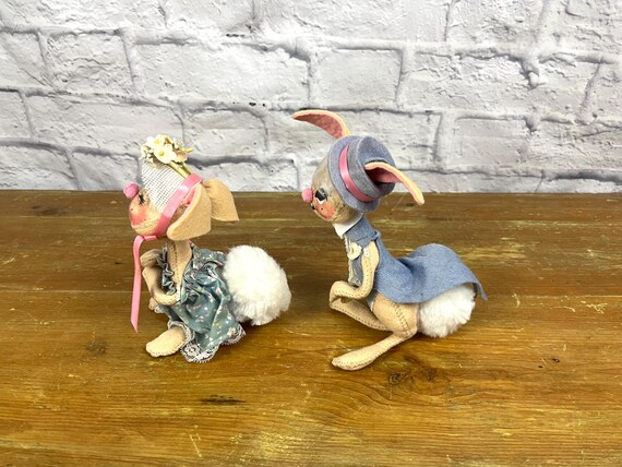 Vintage Annalee Easter Doll Pair Mobilitee Decorative Spring Bunny