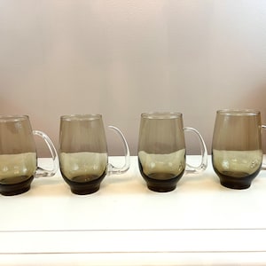 Vintage Brown glass mugs Libbey Tempo Tawny Smokey Brown Topaz Glass Fancy Coffee Mug Spiked Coffee Mugs  Tankard Handled Beer Mug