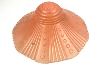 Gorgeous Pink Dotted Ribbed Glass 1950s Ceiling Pendant Chandelier Light Fixture Light Cover Half Dome 3 Chain Fixture Art Deco Style
