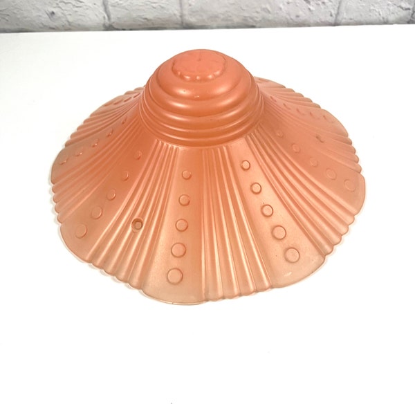 Gorgeous Pink Dotted Ribbed Glass 1950s Ceiling Pendant Chandelier Light Fixture Light Cover Half Dome 3 Chain Fixture Art Deco Style