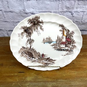 Vintage Servierplatte &quot;The Old Mill&quot; Johnson Brothers Made in England Braun und Bunt Transferware