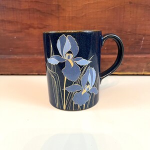 Vintage Otagiri Blue Iris coffee mug, blue iris tea mug,  Blue and Gold mug