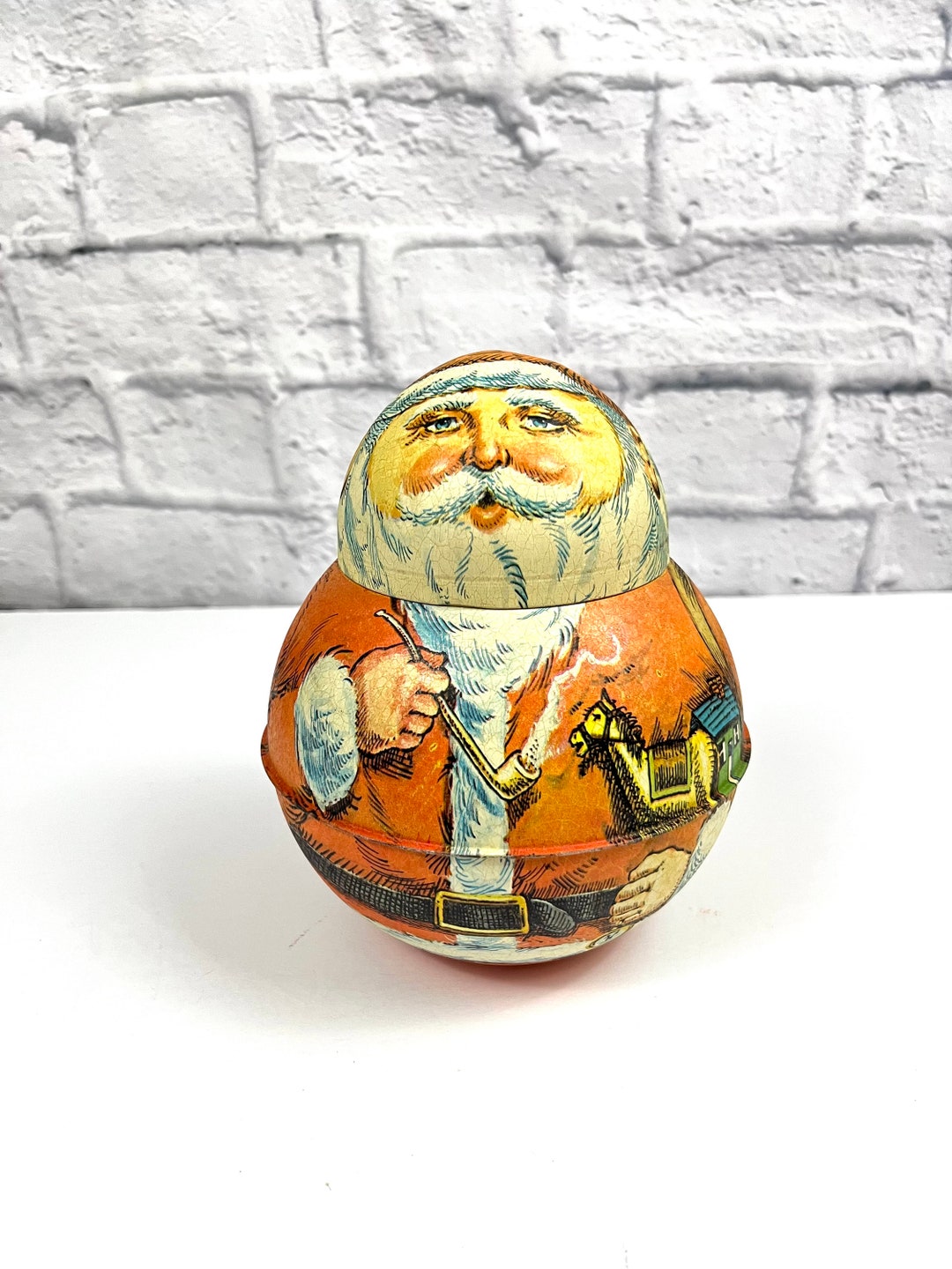Vintage Roly Poly Santa Themed Tin Santa Container Bristol Ware 1980s ...