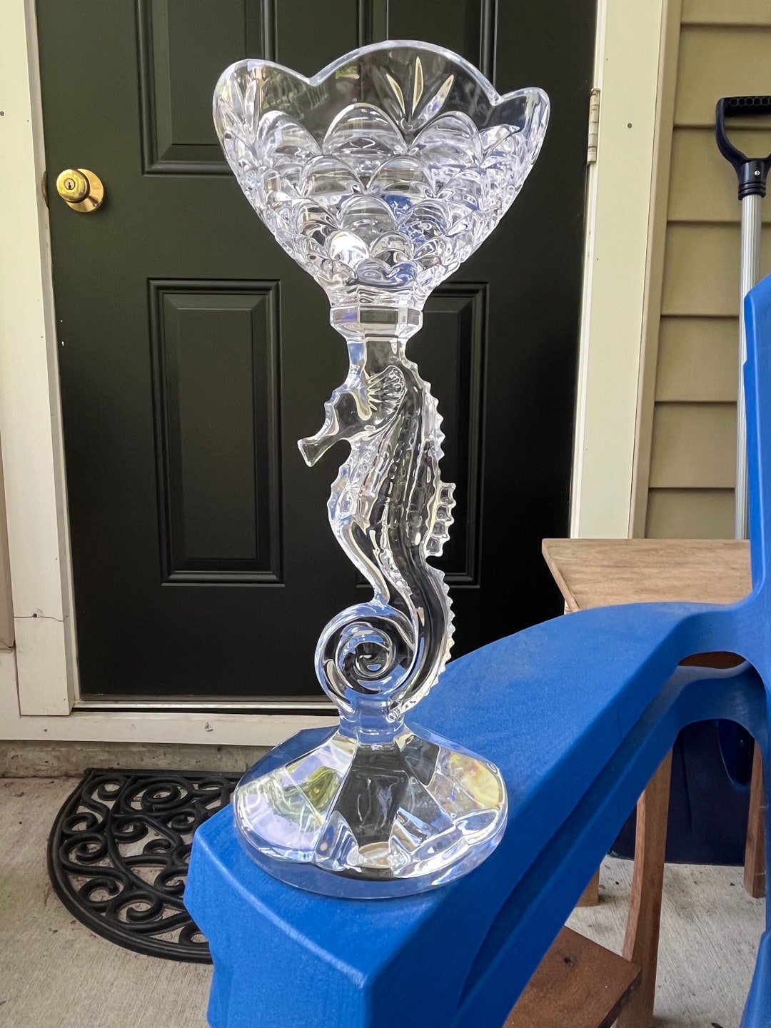 Vintage Rare Waterford Crystal Seahorse Candle Holder Signed Tom