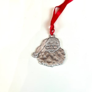 Vintage Pewter Santa Christmas-ornament Jolly Santa Face-ornament