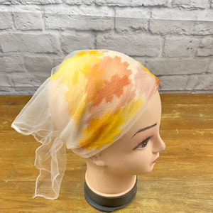 Vintage See through Scarf Brown and Yellow Hair Scarf Neck Scarf Fall Colors Neutral Scarf 23 x 21 inches