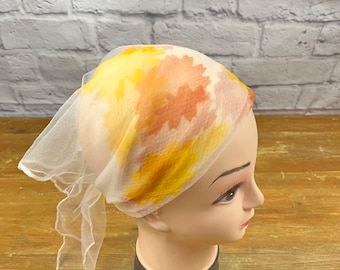 Vintage See through Scarf Brown and Yellow Hair Scarf Neck Scarf Fall Colors Neutral Scarf 23 x 21 inches