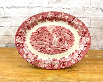 Vintage "English Scenery" Pink Transferware Platter Enoch Woods & Sons 14 inch Serving Plate
