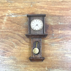 Vintage Miniature Dollhouse Wood Pendulum Wall Clock Grandfather Clock 1:12 Scale