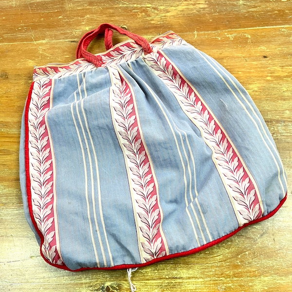 Borsa per mollette vintage rossa e blu della metà del secolo, borsa per la spesa, borsa per il mercato delle pulci, necessita di riparazione, vedere la descrizione