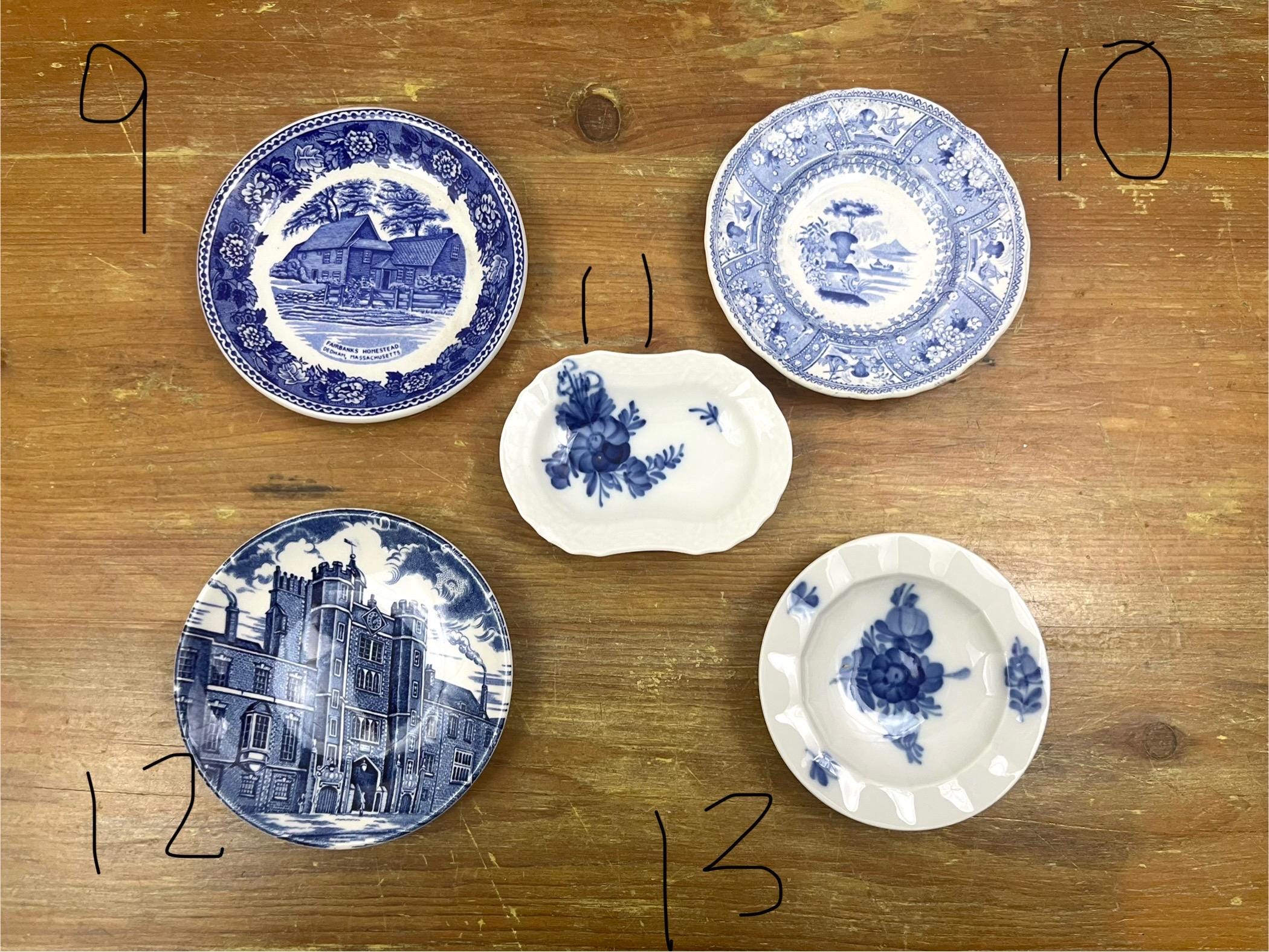 Vintage Antique Blue White Transferware Plates Decorative Wall