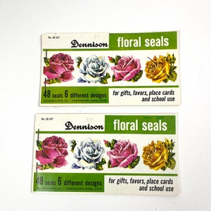 Vintage Dennison Floral Sticker Seals Gifts Favors Place Cards Envelop Seals Scrapbooking Paper craft