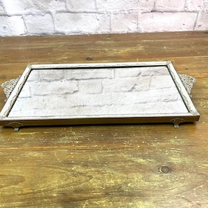 Vintage Vanity Mirror Gold Specked Jewelry Tray Perfume Tray Decorative Object Display
