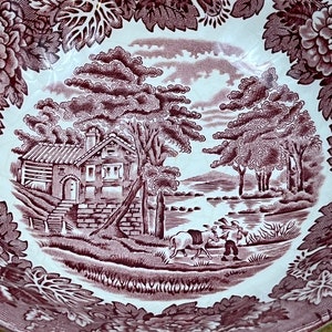 Vintage Pink Transferware Bowl Wood and Sons English Scenery Coupe Cereal Bowl Red Transferware Salad Bowl Replacement Bowl