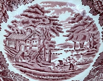 Vintage roze transferware kom hout en zonen Engelse landschap coupe granen kom rode transferware slakom vervangende kom