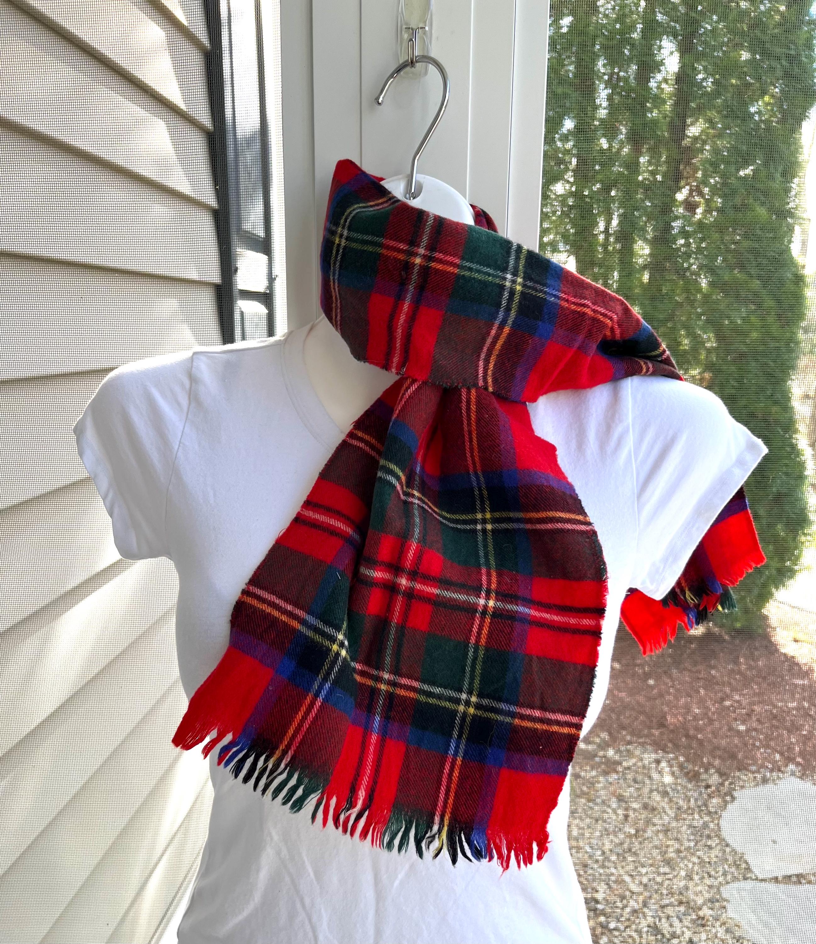 小物 tartan check retro antique vintage scarf Vintage Viyella Fall Winter Scarf Blue Green Red New Old