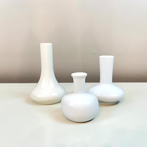Vintage Small Trio of Modern White Vases Dansk & Porcelain by Design Bud Vases