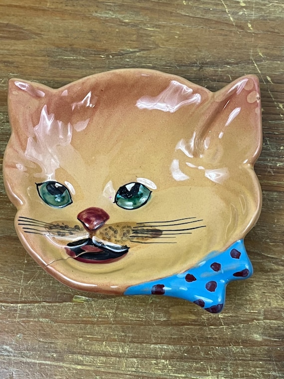 Vintage Italian Made Cat Trinket dish Wall plate jewelry Dish catch all dish View 2