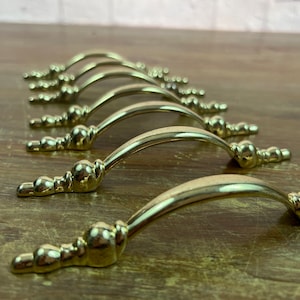 Vintage Gold Colored Drawer Pulls America Brass Plated Cabinet door Pulls Set of 7 Some patina