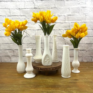 Vintage Milk glass vase collection Set of 7 Wedding Decor Bridal shower decor event planning decor