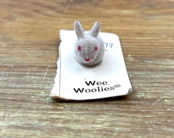 Vintage Wee Woolies Bunny Rabbit Figurine Grey with Pink Eyes