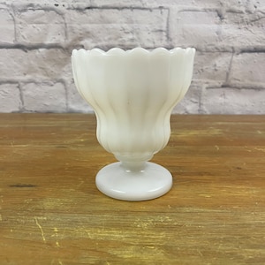 Vintage Milk Glass Pedestal Vase Planter  Bridal Decor Wedding Decor Milk Glass Collectible